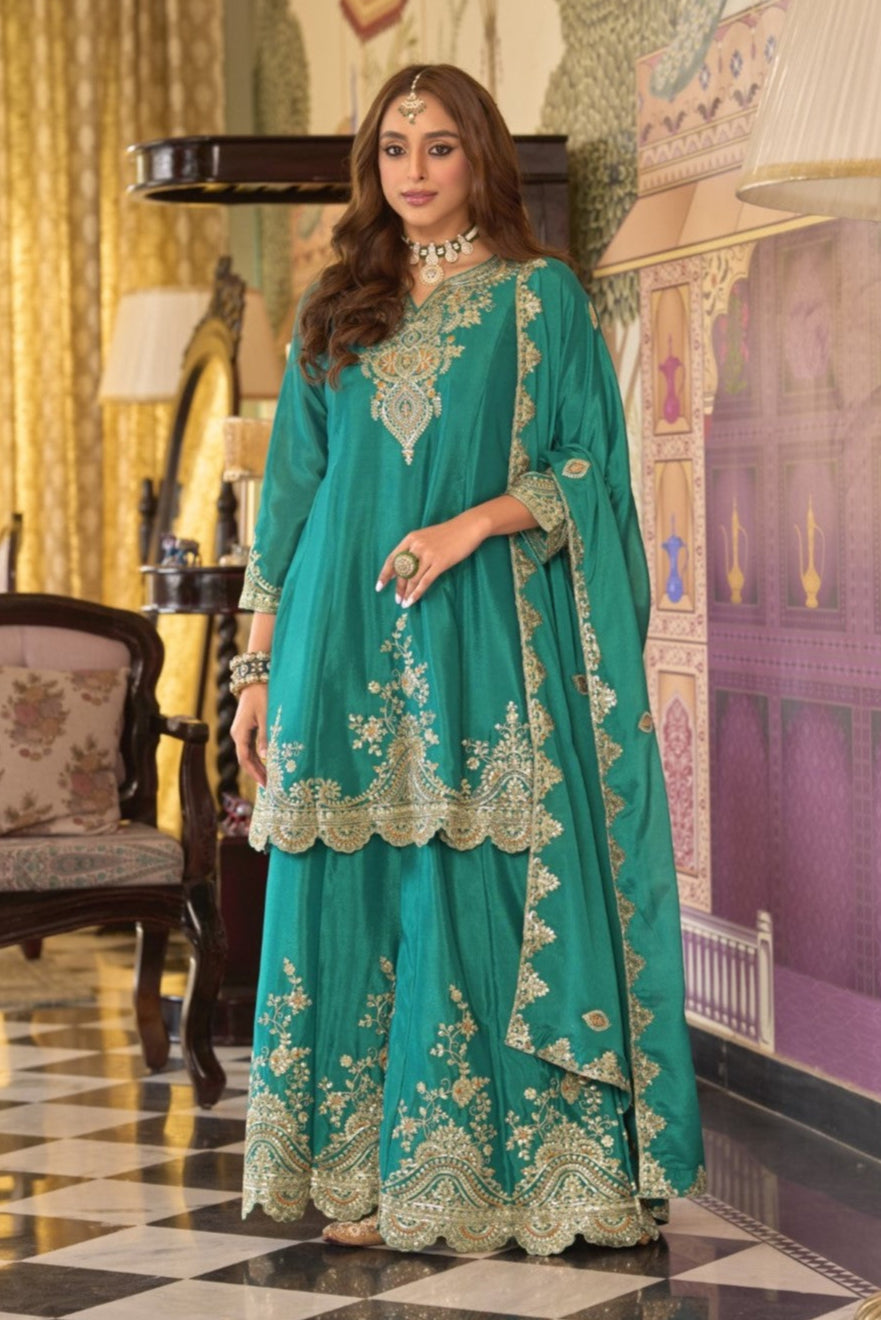 Rangrit fern full work gharara set