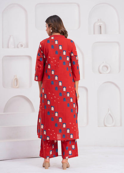 Maurya Brick Cotton Kurta Pant Set