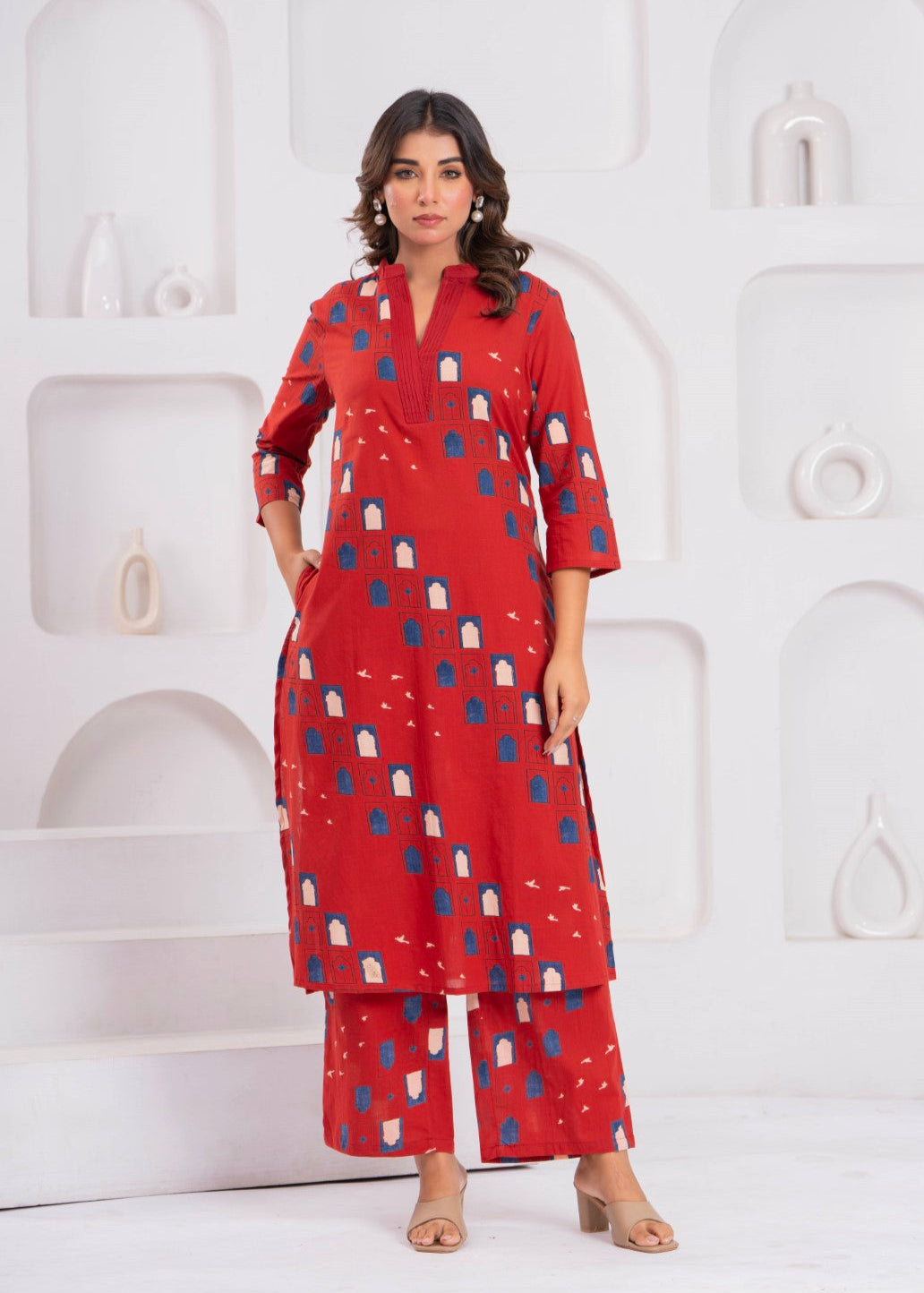 Maurya Brick Cotton Kurta Pant Set