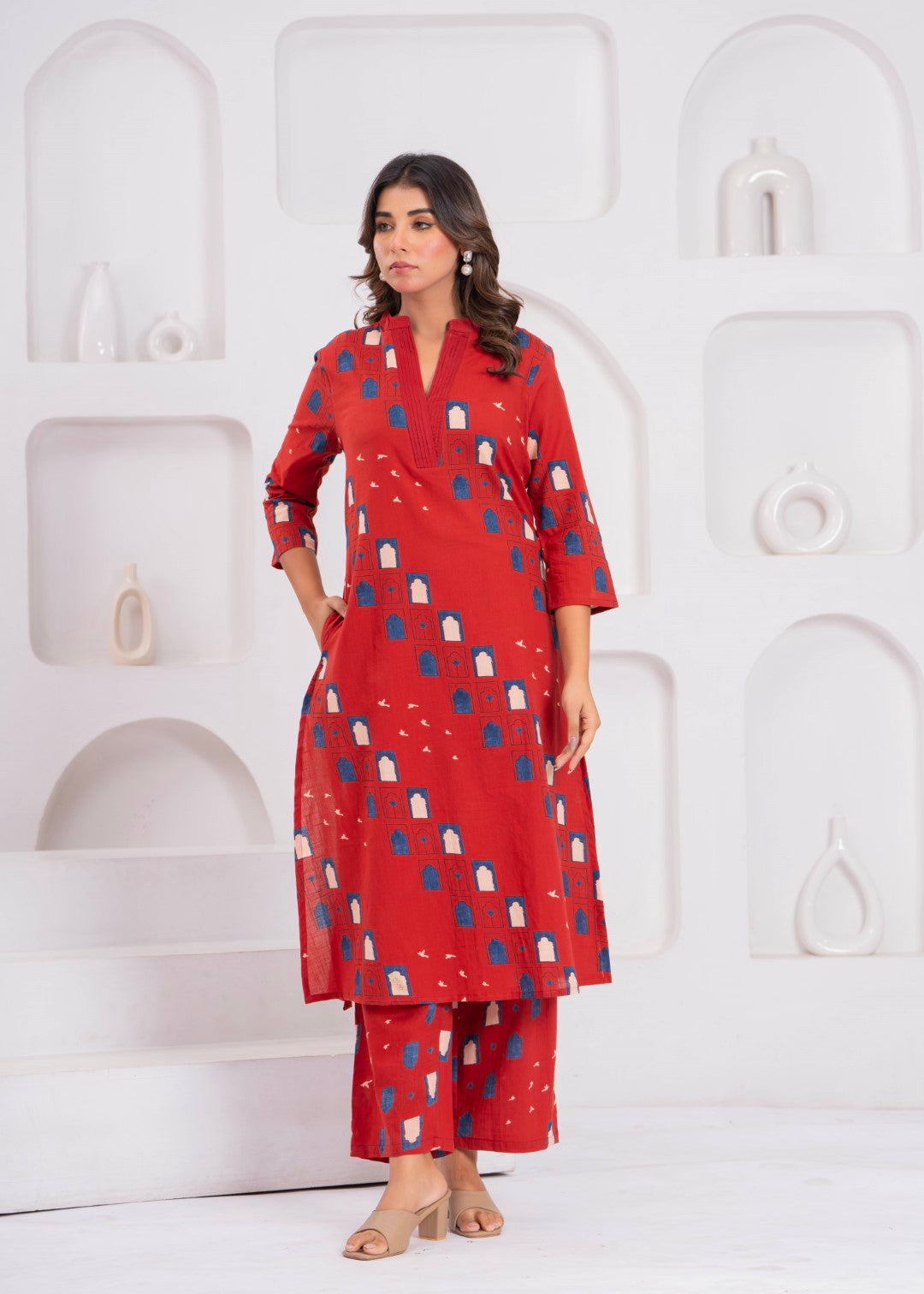Maurya Brick Cotton Kurta Pant Set