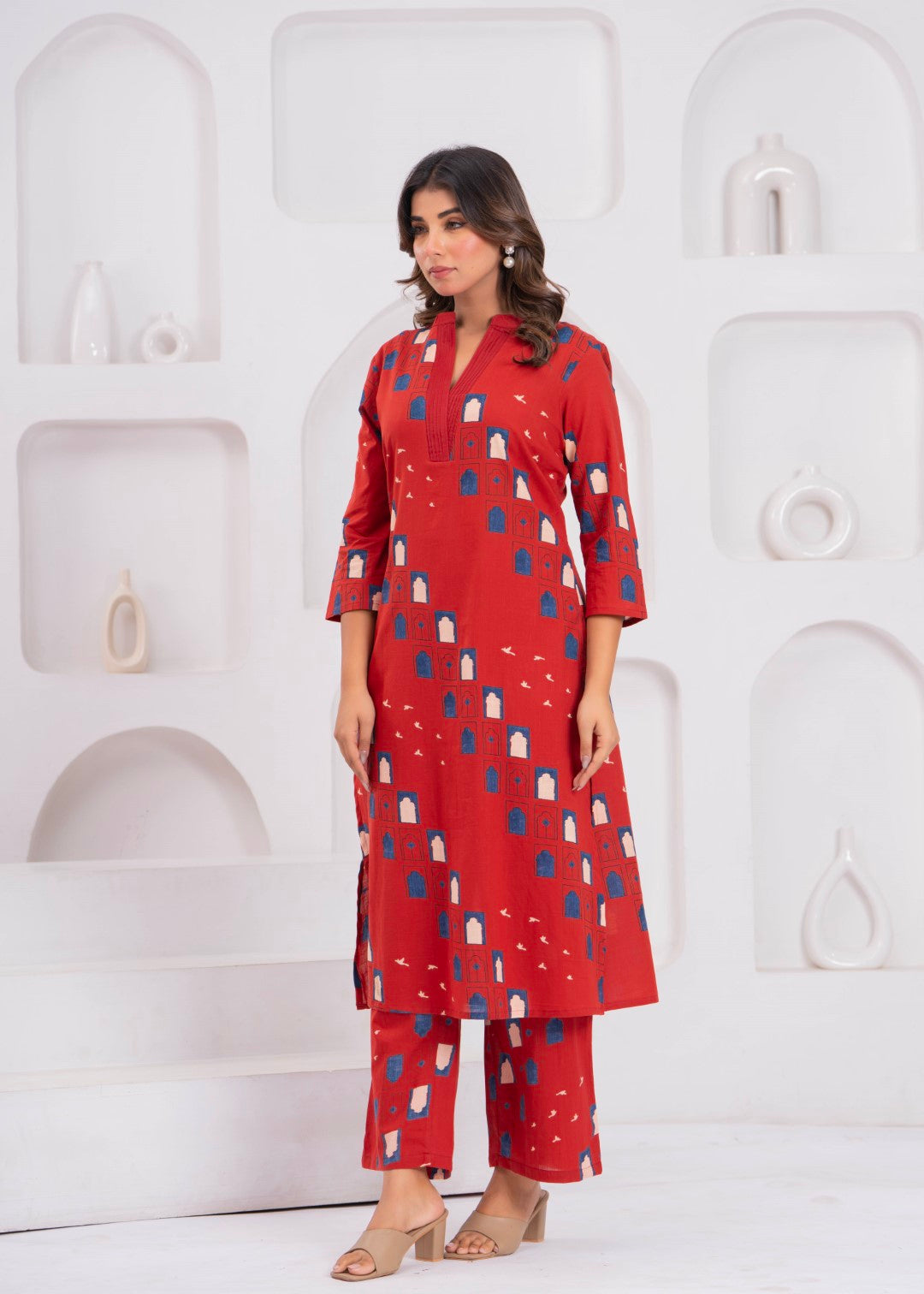 Maurya Brick Cotton Kurta Pant Set