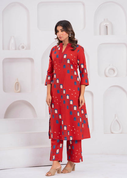 Maurya Brick Cotton Kurta Pant Set