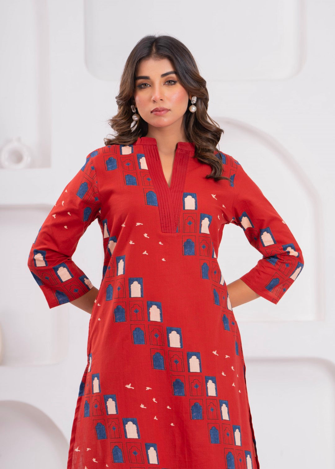 Maurya Brick Cotton Kurta Pant Set