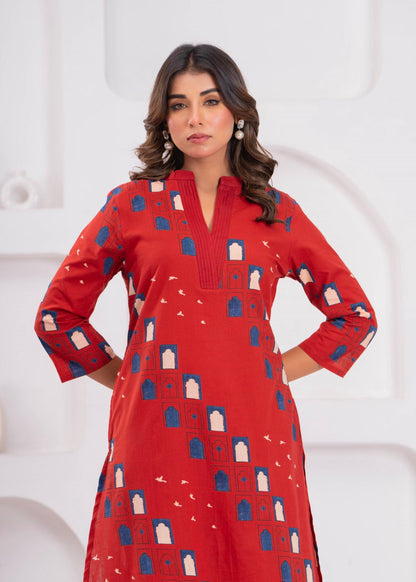 Maurya Brick Cotton Kurta Pant Set
