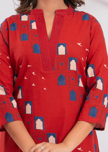 Maurya Brick Cotton Kurta Pant Set