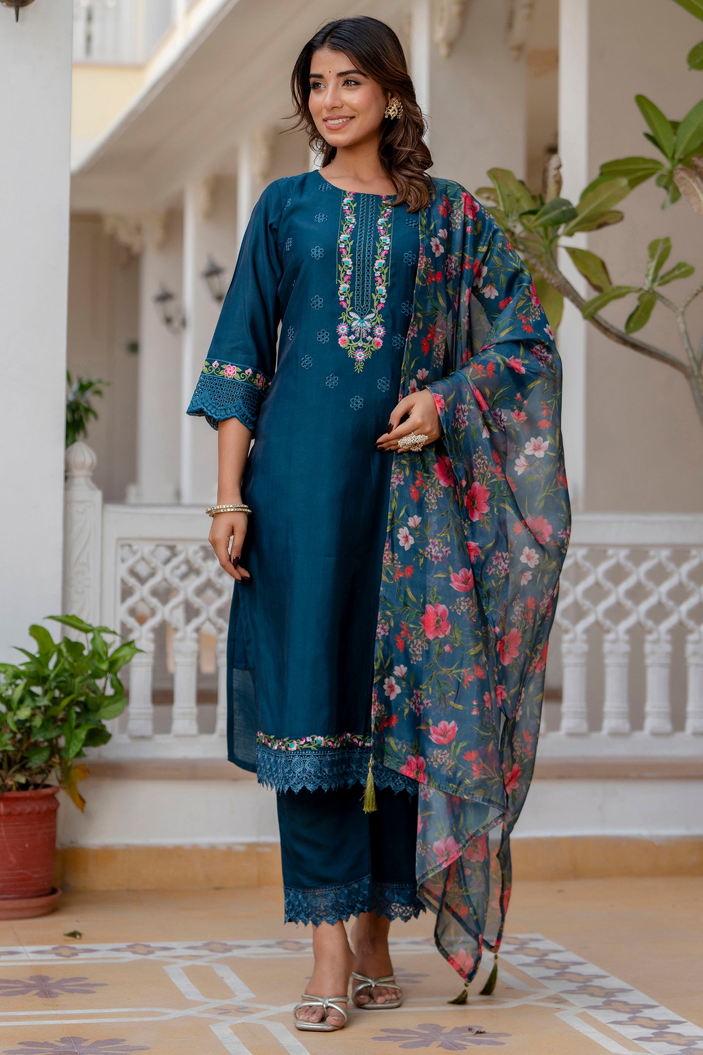 Dhiyona VV Siddhi Women Kurta and Pant Sets Viscose Roman Silk Fabric