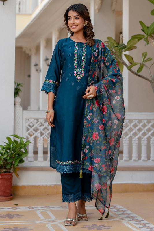 Dhiyona VV Siddhi Women Kurta and Pant Sets Viscose Roman Silk Fabric