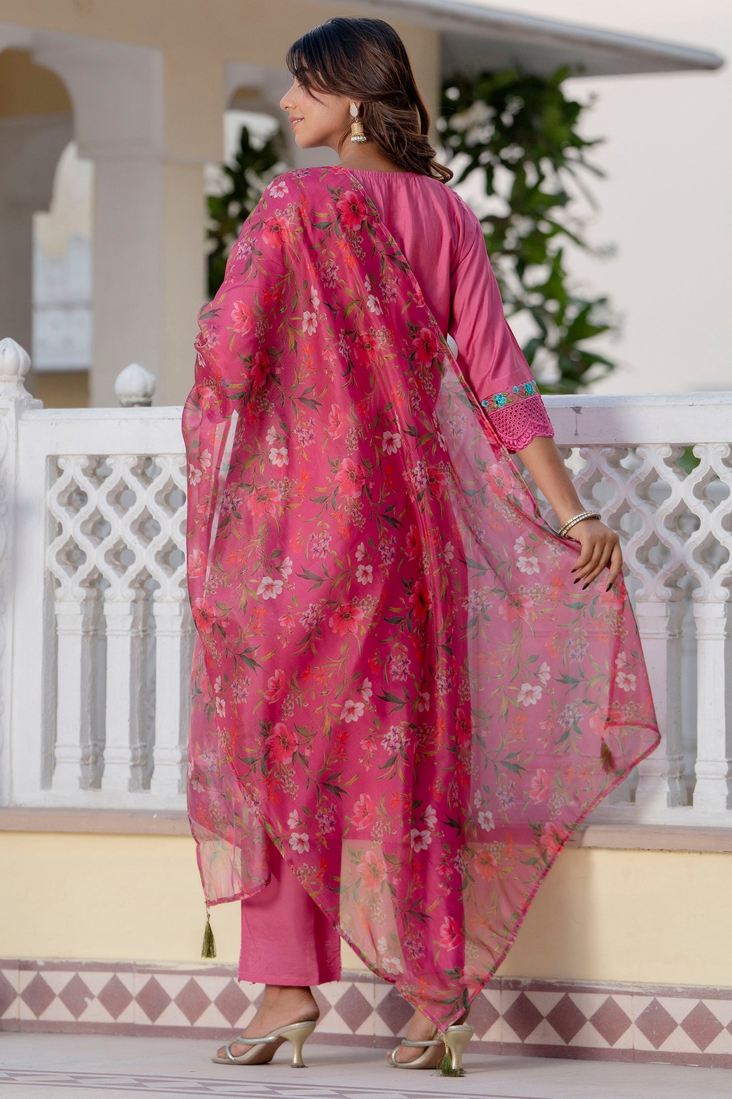 Dhiyona VV Samira Women Kurta and Pant Sets Viscose Roman Silk Fabric