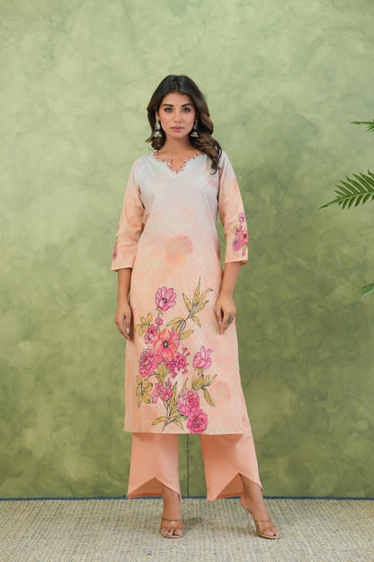 Baga Salmon Printed Cotton Suit Set