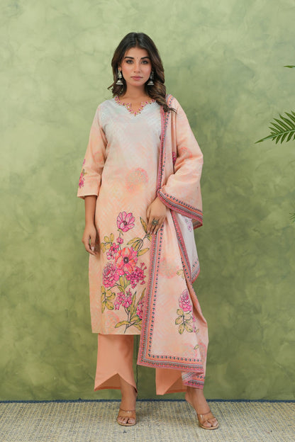 Baga Salmon Printed Cotton Suit Set