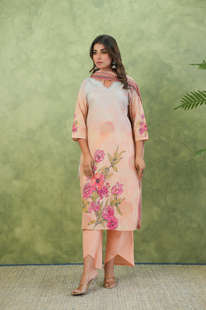 Baga Salmon Printed Cotton Suit Set