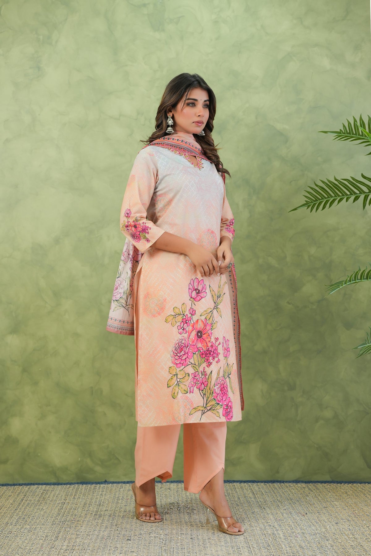 Baga Salmon Printed Cotton Suit Set