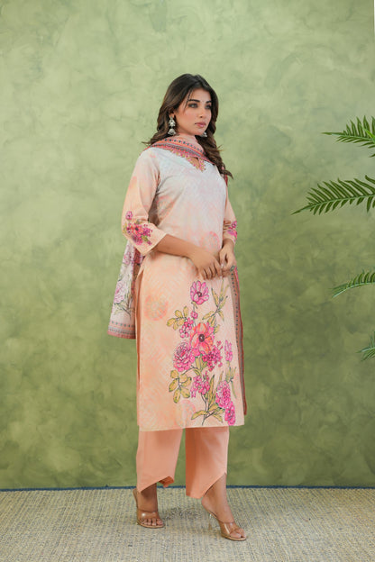 Baga Salmon Printed Cotton Suit Set