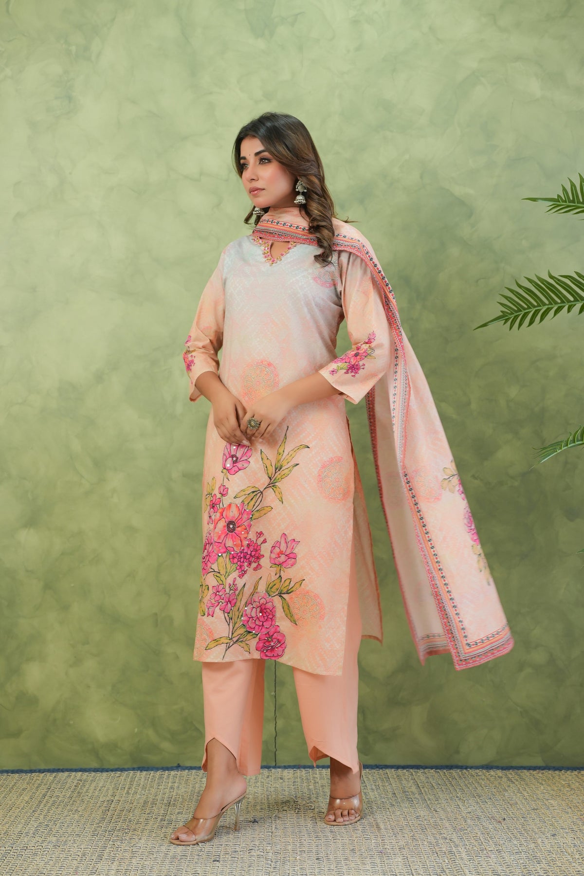 Baga Salmon Printed Cotton Suit Set