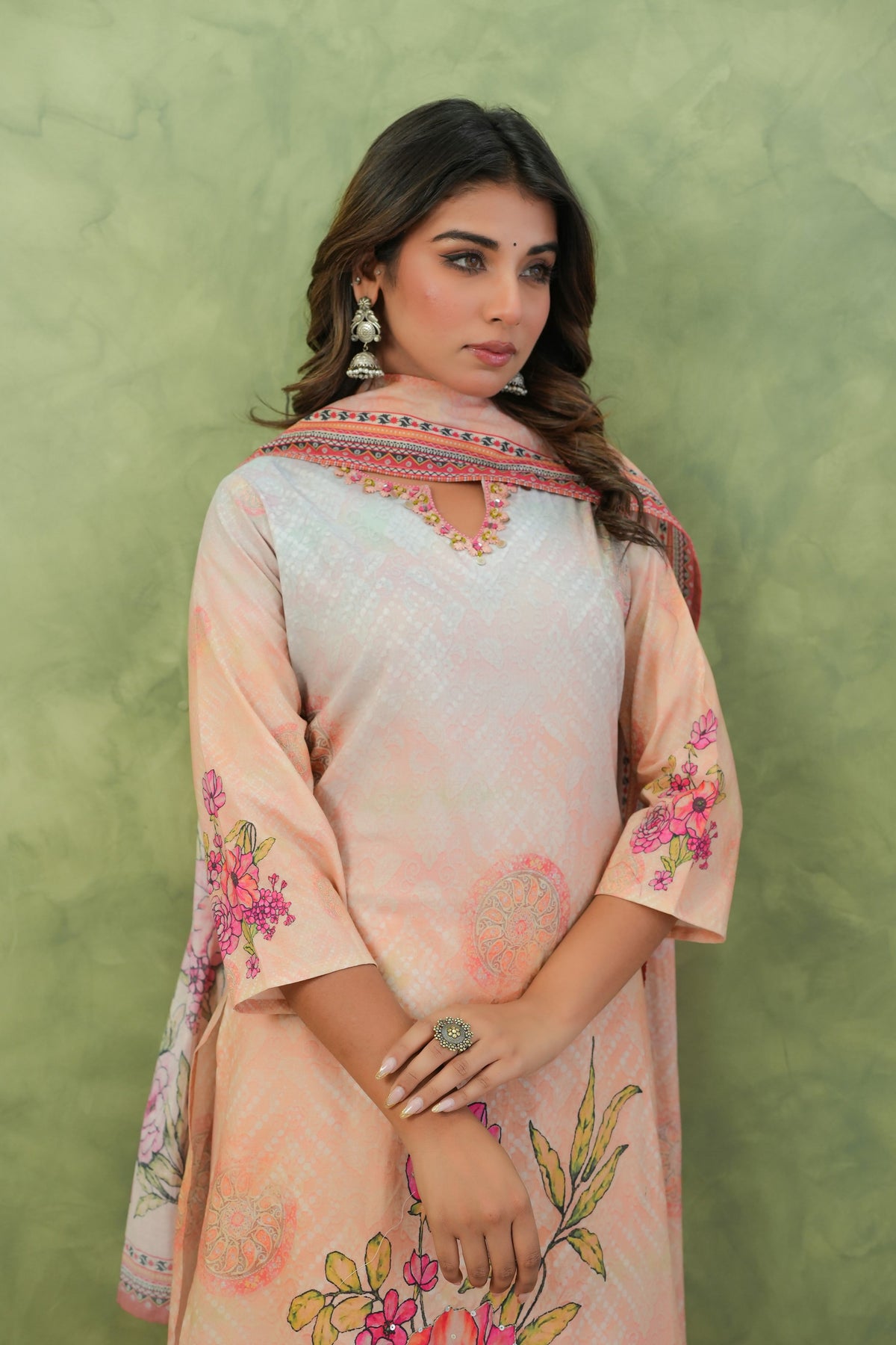 Baga Salmon Printed Cotton Suit Set