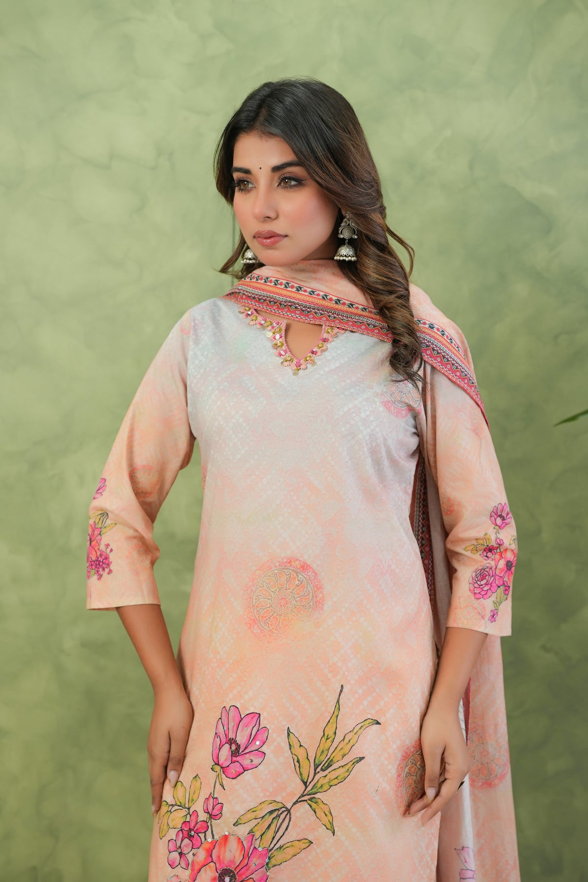 Baga Salmon Printed Cotton Suit Set