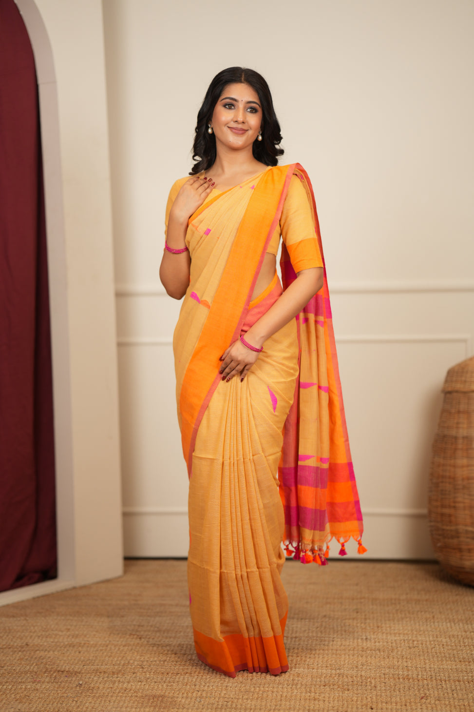 Dhiyona SS Artisan Glow – Mustard yellow Handloom Saree
