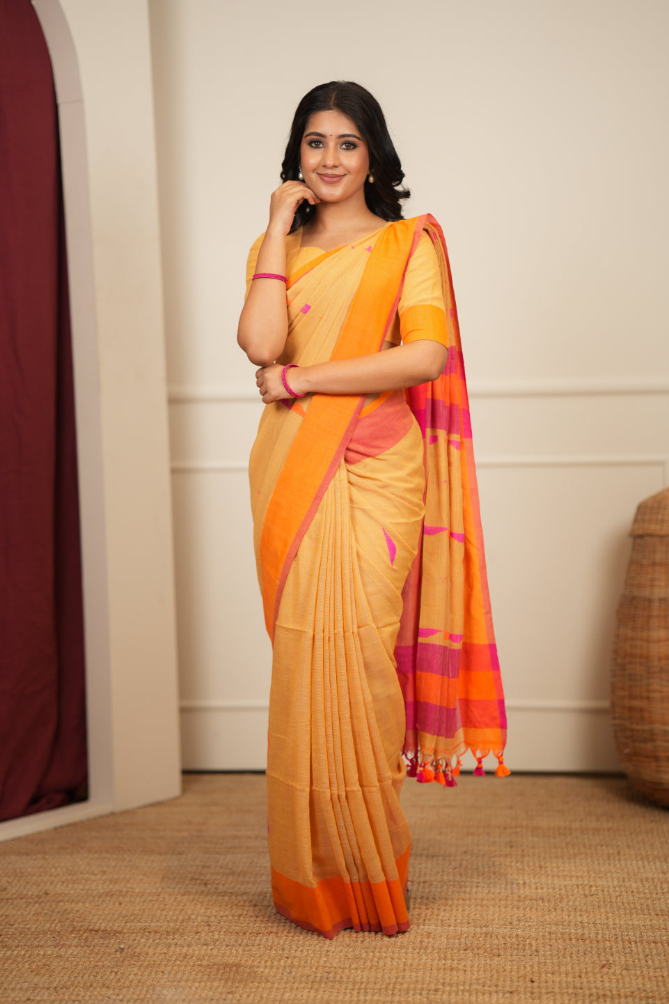 Dhiyona SS Artisan Glow – Mustard yellow Handloom Saree