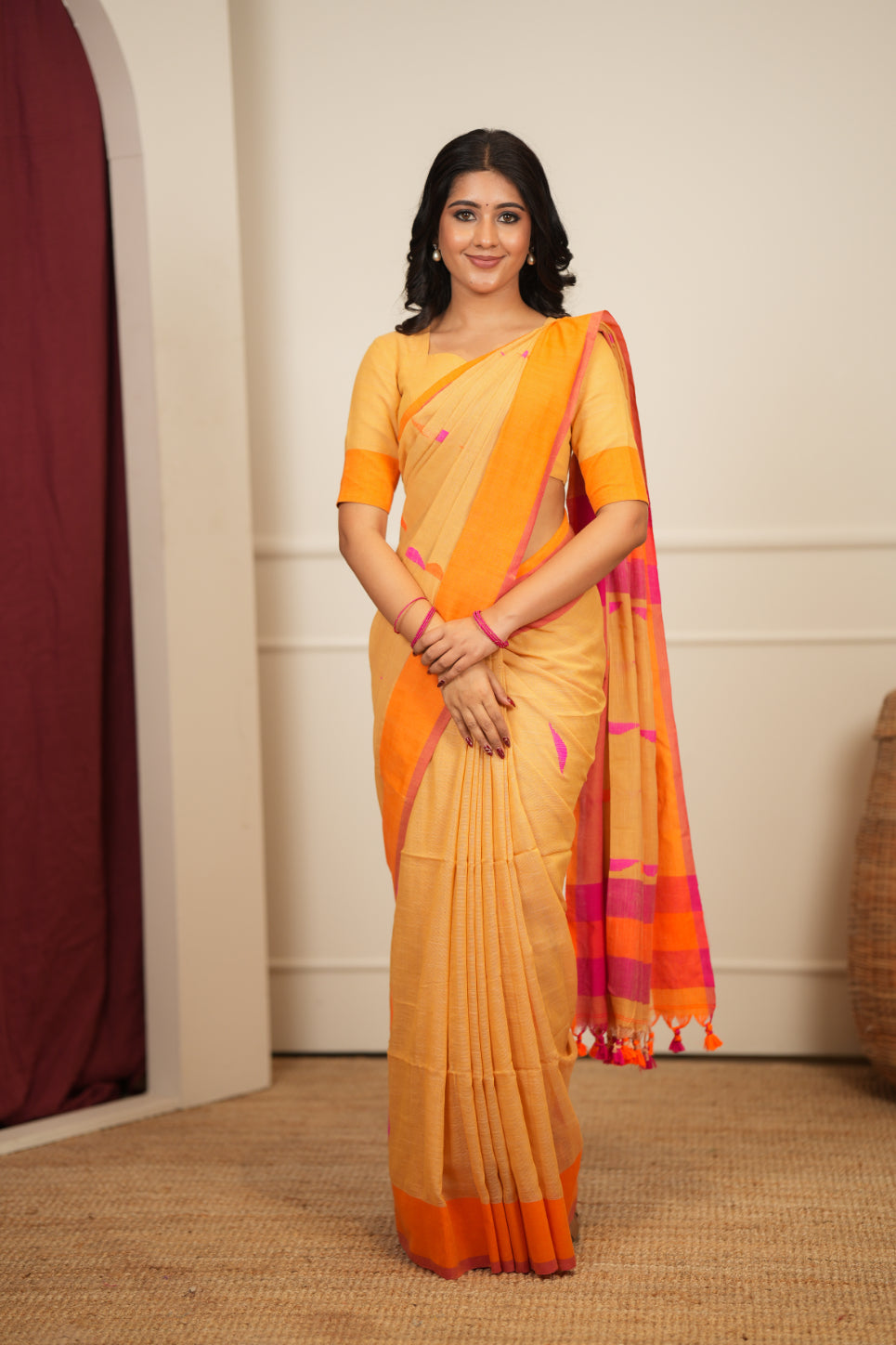 Dhiyona SS Artisan Glow – Mustard yellow Handloom Saree