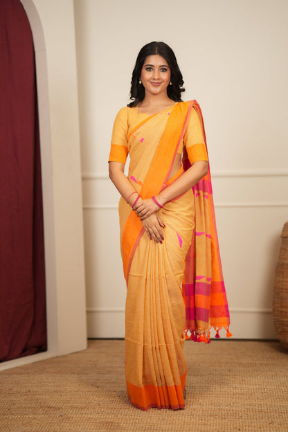 Dhiyona SS Artisan Glow – Mustard yellow Handloom Saree
