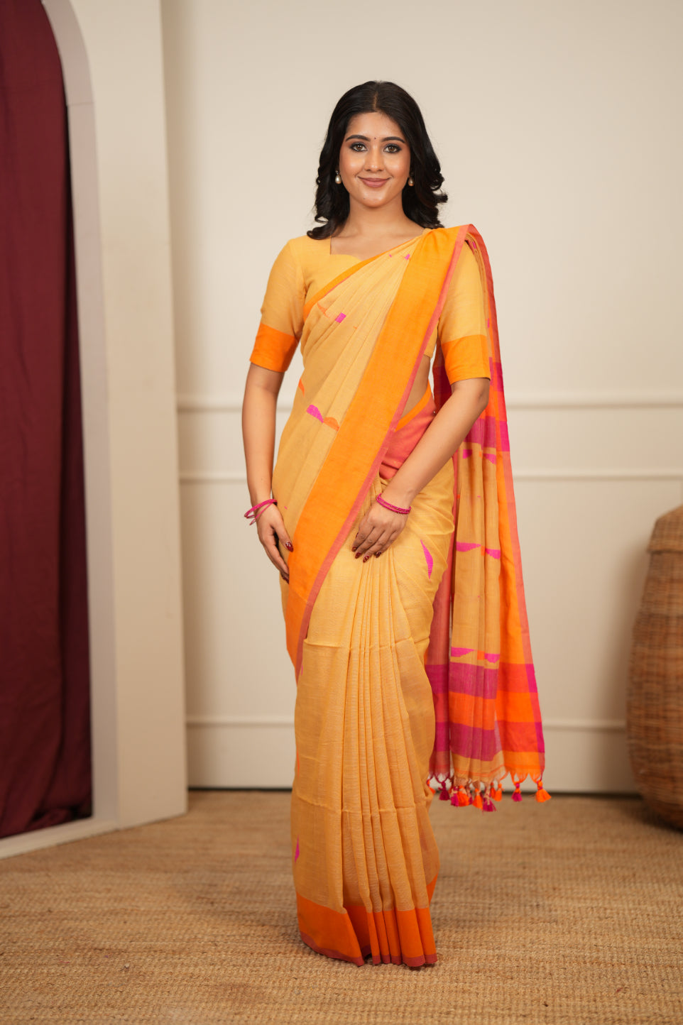 Dhiyona SS Artisan Glow – Mustard yellow Handloom Saree