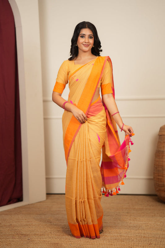 Dhiyona SS Artisan Glow – Mustard yellow Handloom Saree