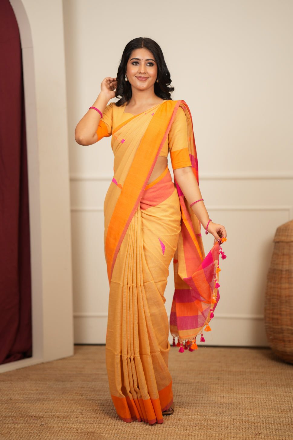 Dhiyona SS Artisan Glow – Mustard yellow Handloom Saree