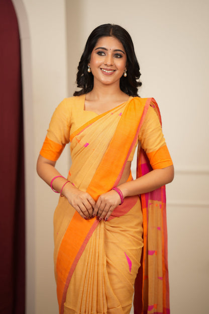 Dhiyona SS Artisan Glow – Mustard yellow Handloom Saree