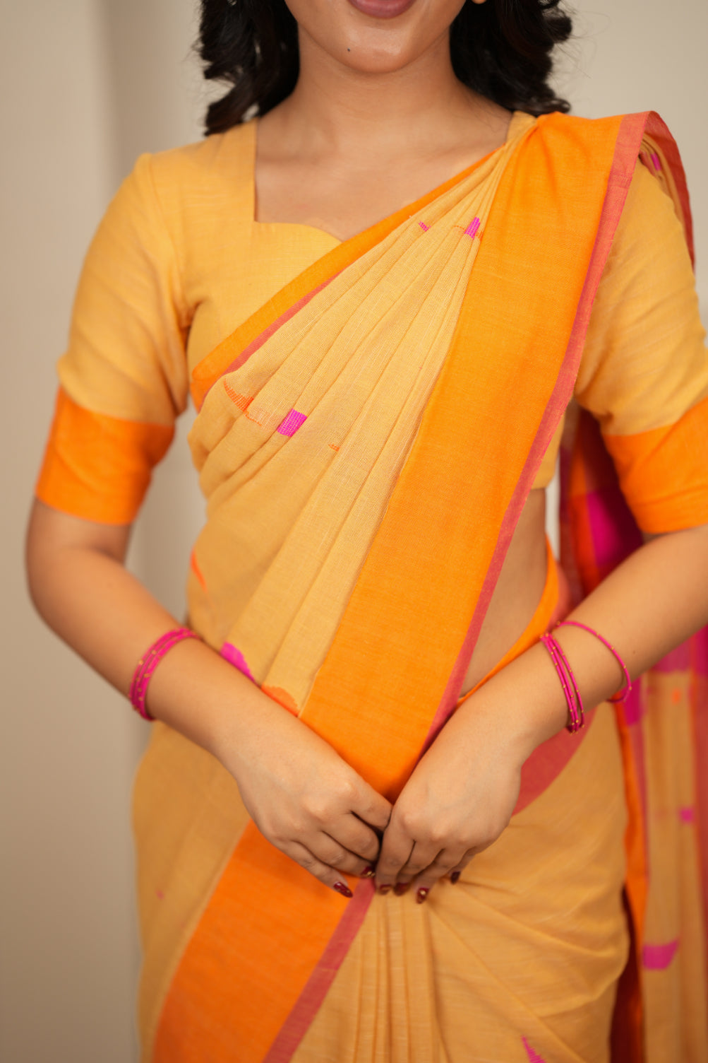 Dhiyona SS Artisan Glow – Mustard yellow Handloom Saree