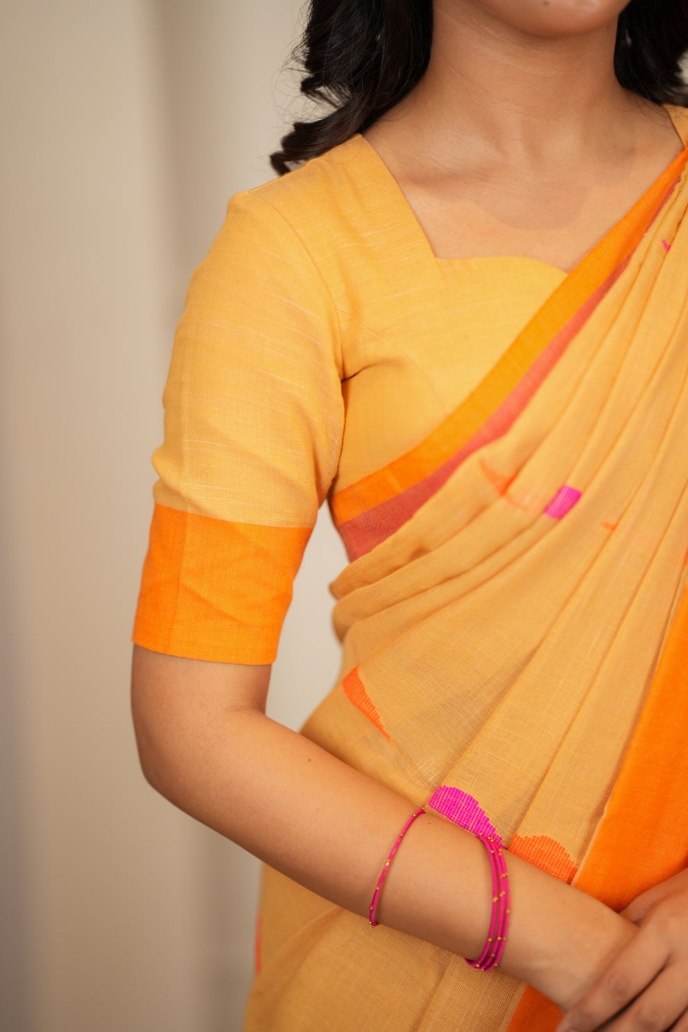 Dhiyona SS Artisan Glow – Mustard yellow Handloom Saree