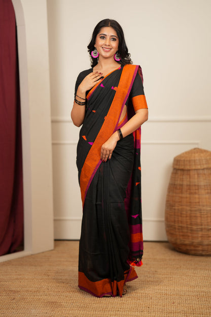Dhiyona SS Artisan Glow – Black Pink Handloom Saree