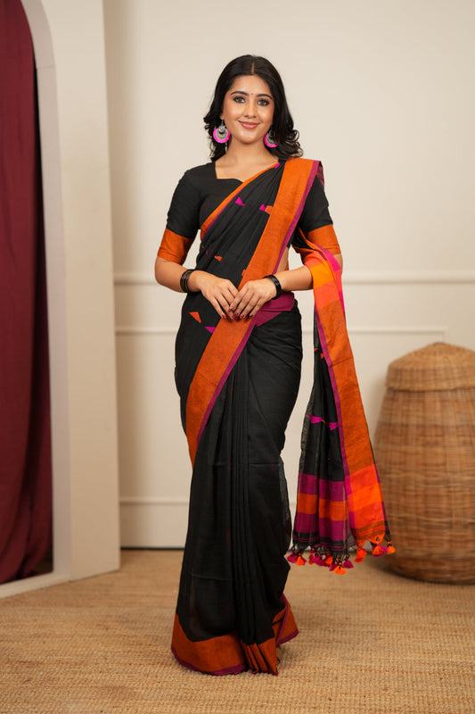 Dhiyona SS Artisan Glow – Black Pink Handloom Saree