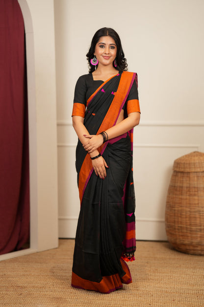 Dhiyona SS Artisan Glow – Black Pink Handloom Saree