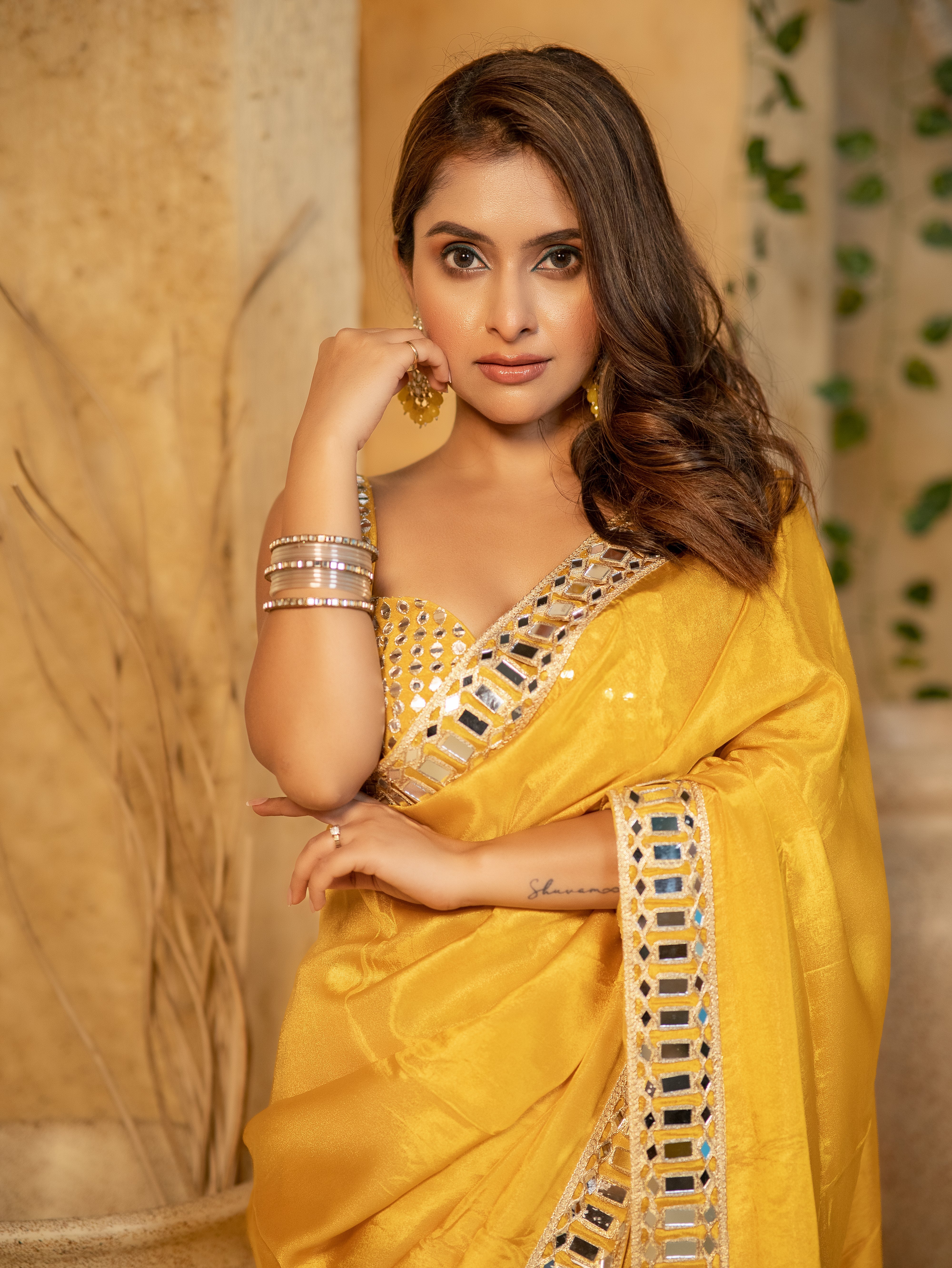 Dhiyona HH Buttery Yellow Designer Mirror Work Pure Tissue Silk Saree | Special Edition