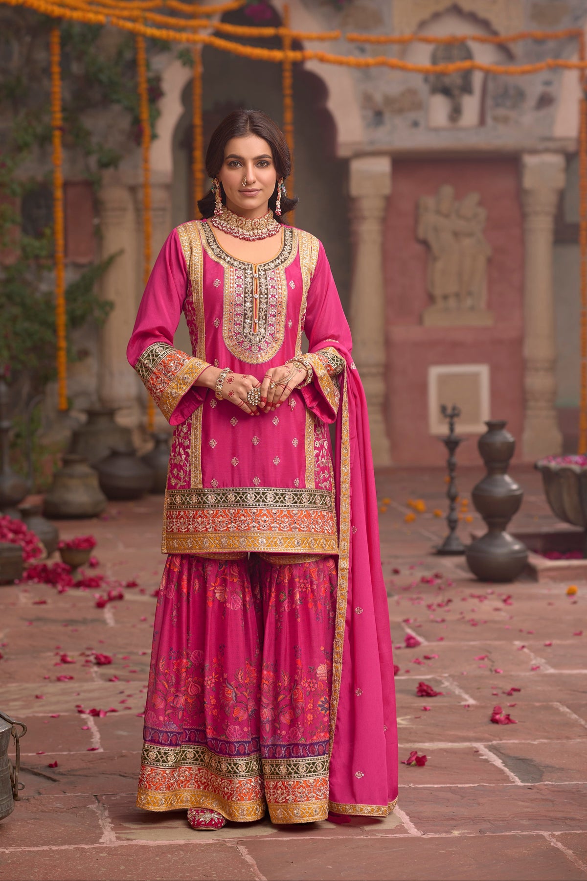 Sarang Rose Full Work Heavy Work Premium Suit Set