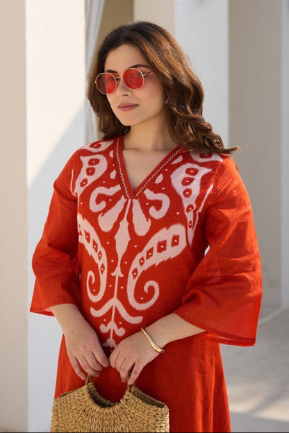 Tatva Apricot Cotton Kurta Pant set