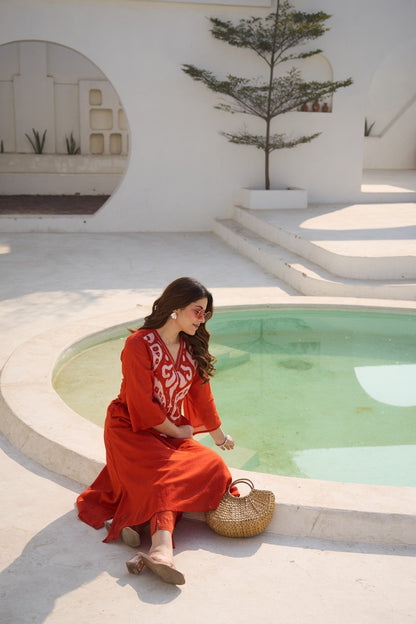 Tatva Apricot Cotton Kurta Pant set