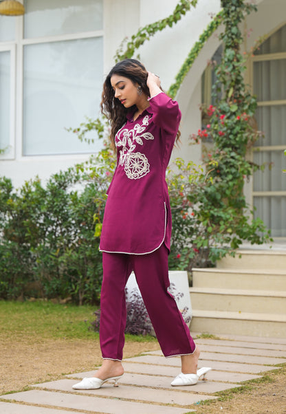 Kara Grape Embroidered Co-ord Set