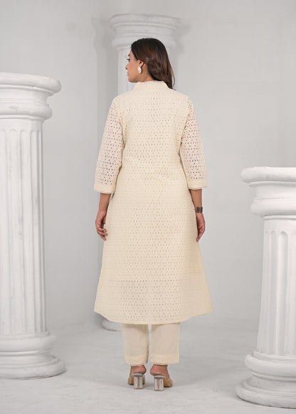 LIPIKA ANGEL SCHIFFLI COTTON KURTA PANT SET