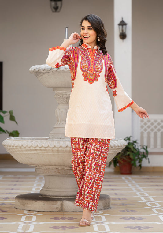 AutumnLane Bhakti Crimson Cotton Co-ord Set