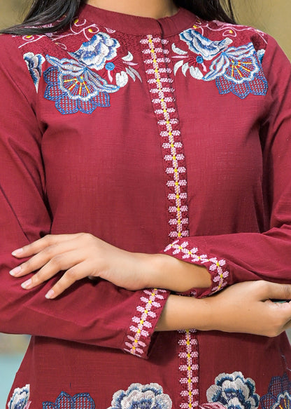 Sanjana Burgundy Embroidered Co-ord Set