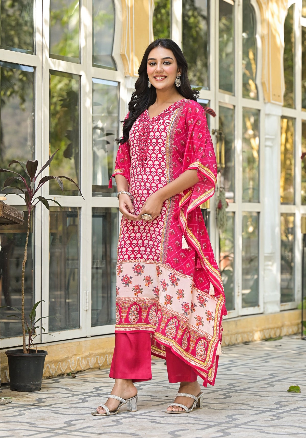 Mehna Rosewood Full Heavy Work Kaftan Pant set