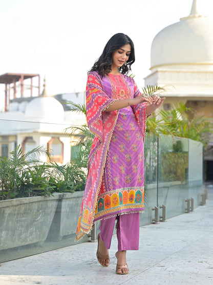 Mehna Lilac Full Heavy Work Kaftan Pant Set