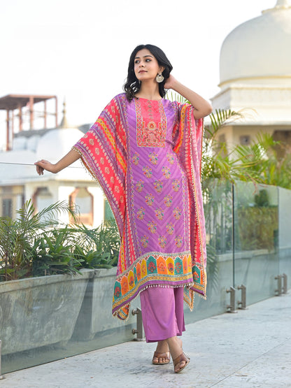 Mehna Lilac Full Heavy Work Kaftan Pant Set