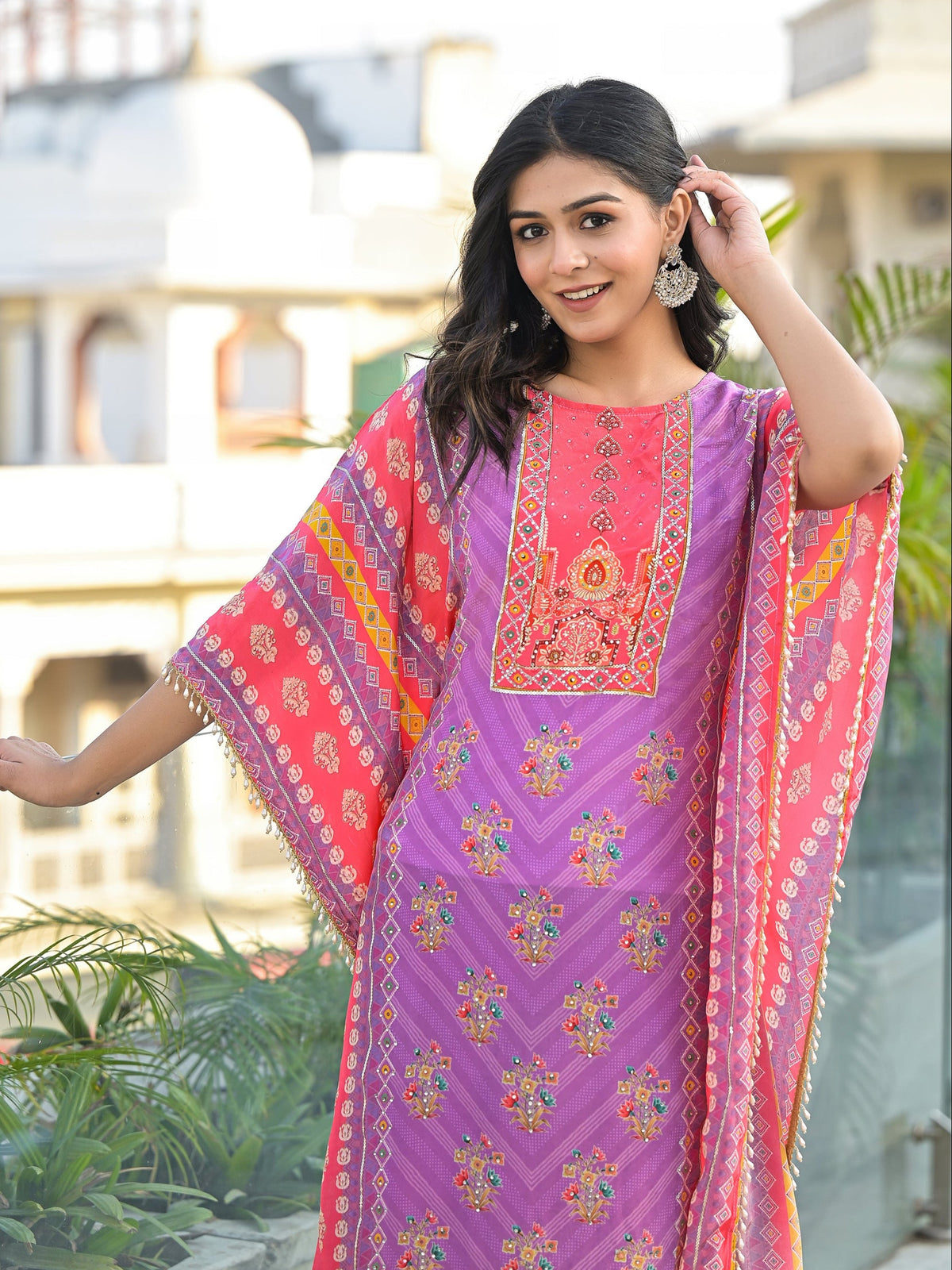 Mehna Lilac Full Heavy Work Kaftan Pant Set