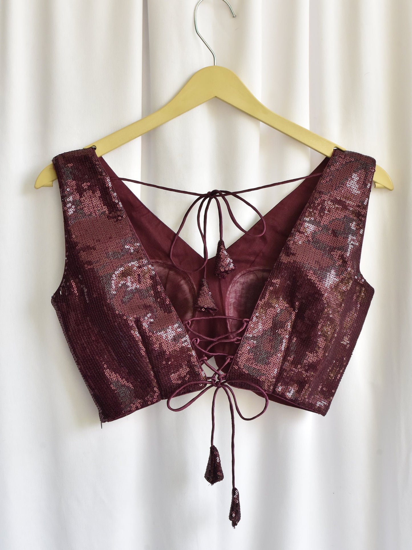 Dhiyona ST SET | Cocktail Plum Saree With Wine Sequin Sleeveless Blouse - 2 Piece