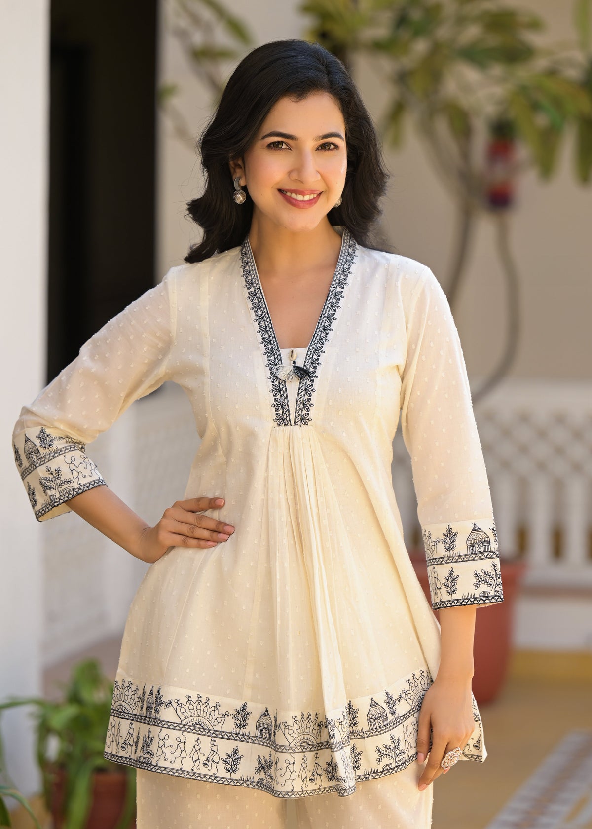 Sakshi Cream Embroidered Cotton Co-ord Set