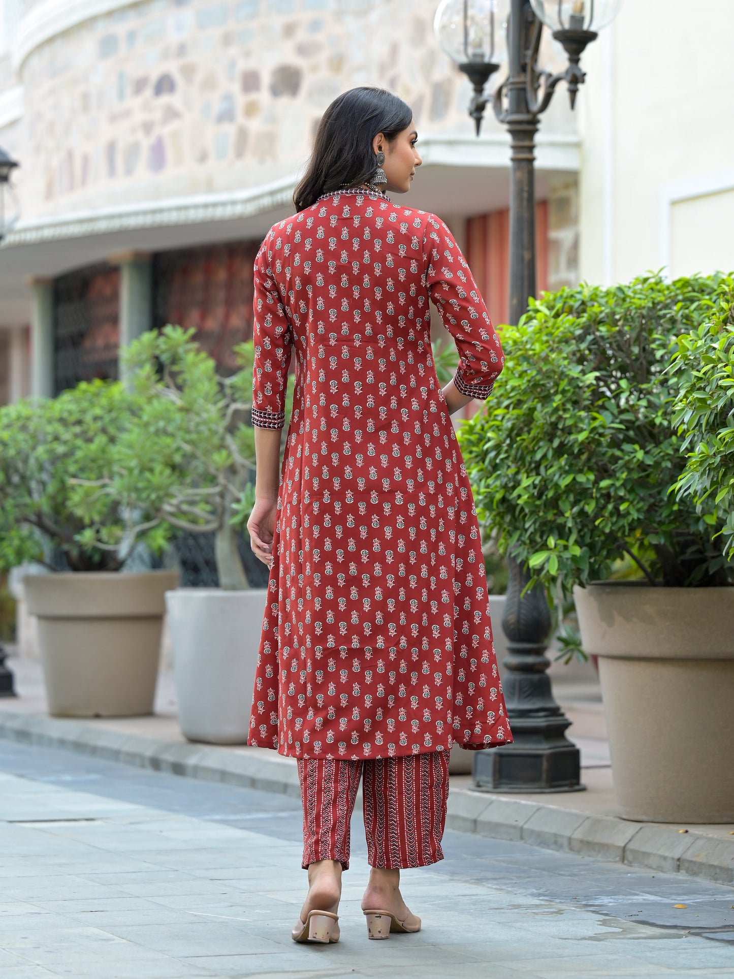 Women Red Embroidery Viscose Rayon Kurta, Pant And Dupatta Set