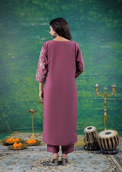 Morni Mauve Embroidered Suit Set