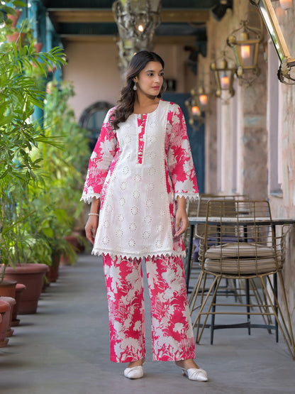 Bali Rose Schiffli Cotton Co-ord Set